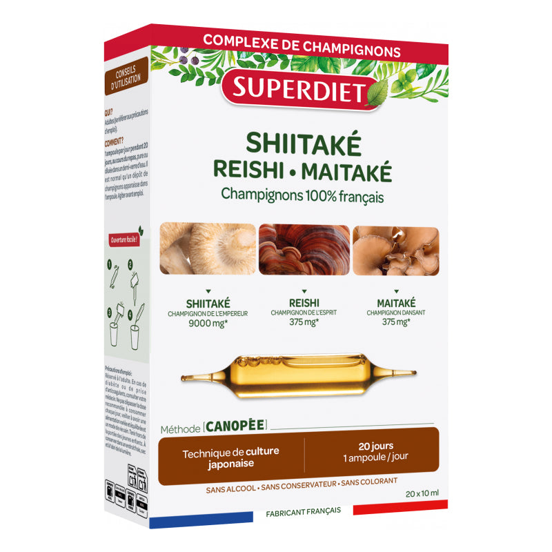 Shiitake + Maitake + Reishi BIO · Superdiet · 20 ampollas