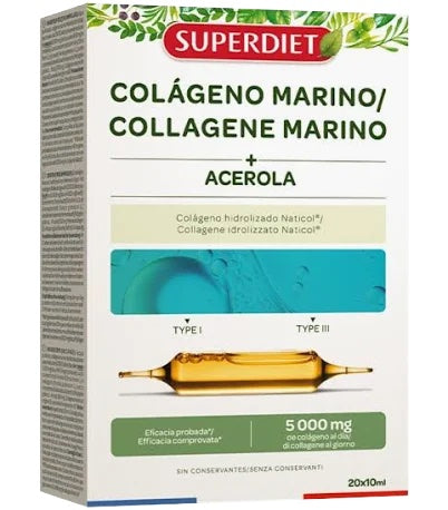 Colágeno Marino + Acerola · Superdiet · 20 ampollas