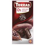 Chocolate Negro 72% Cacao sin Azúcar · Torras · 75 gramos