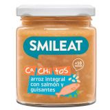 Tarrito de Cachitos de Arroz integral con Salmón y Guisantes Ecológico · Smileat · 230 gramos