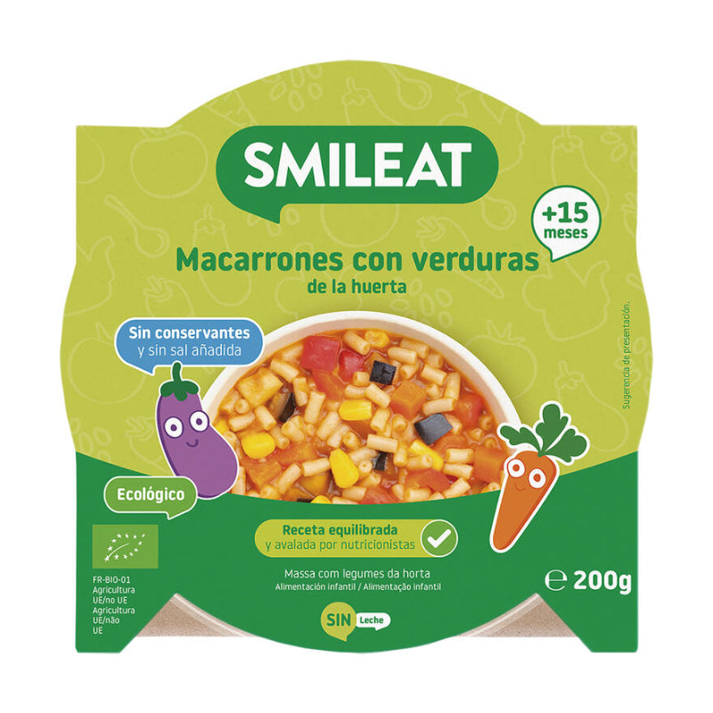 Platito de Macarrones con Verduras Bio · Smileat · 200 gramos