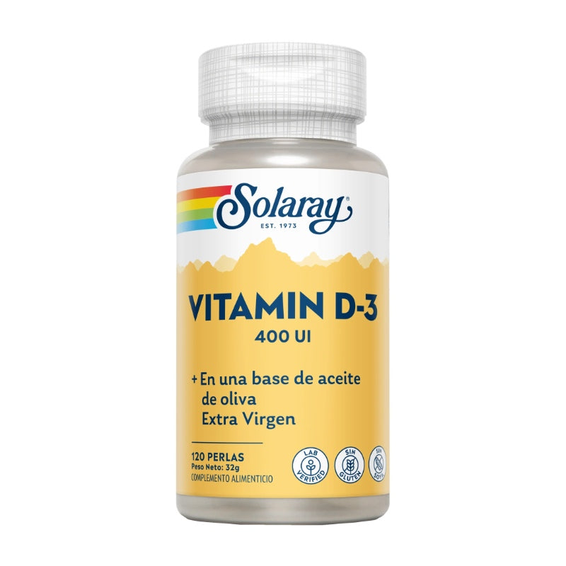 Vitamina D3 400 UI · Solaray · 120 perlas