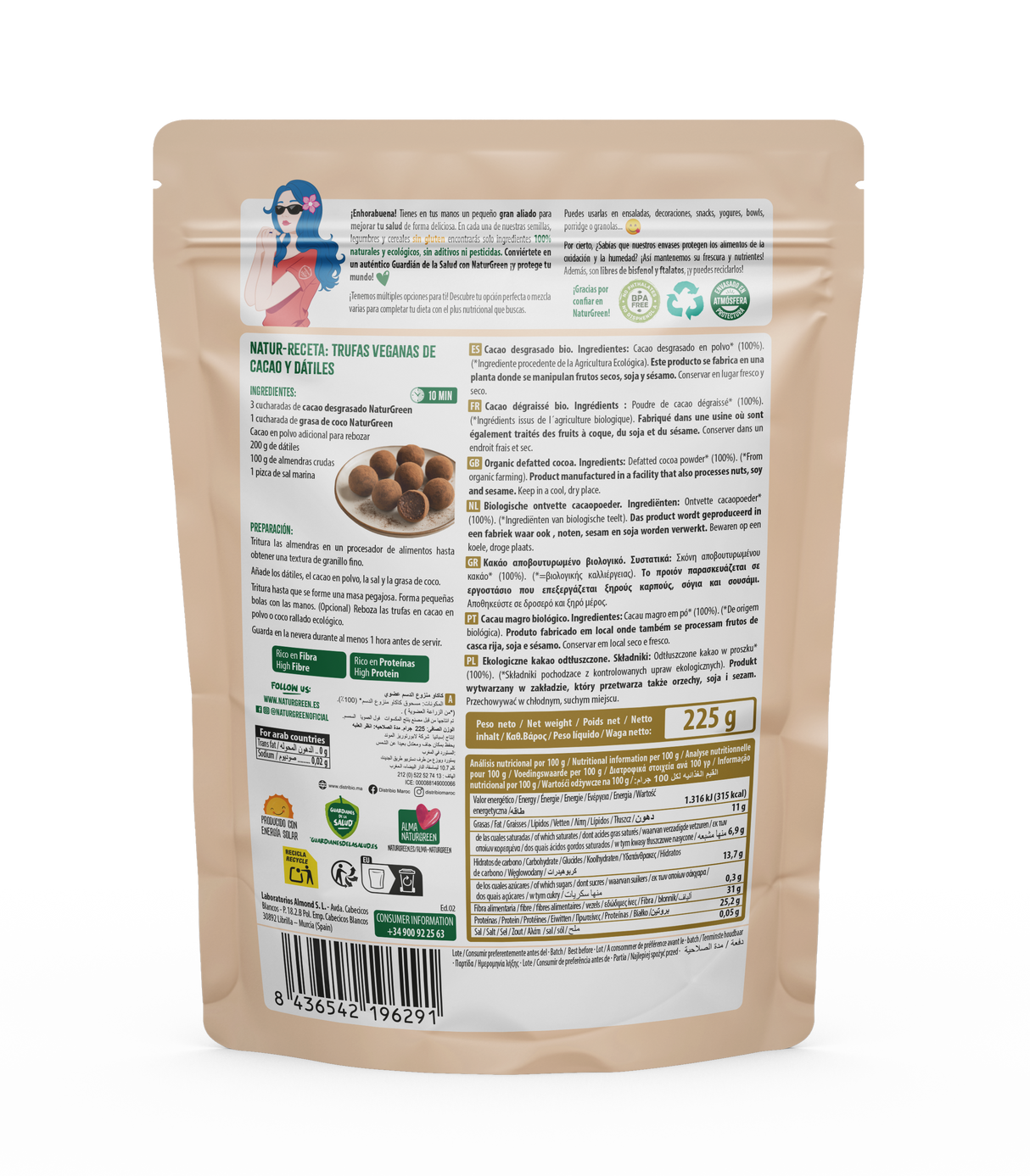 Cacao Desgrasado Bio · Naturgreen · 225 gramos