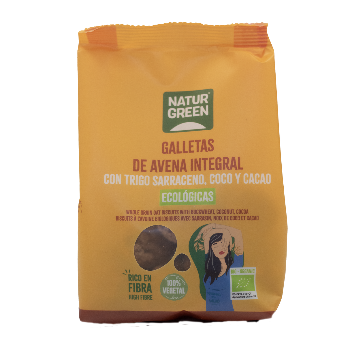 Galletas de Avena Integral con Trigo Sarraceno, Coco y Cacao Bio · Naturgreen · 140 gramos