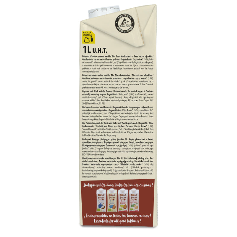 Bebida de Avena con Vainilla Bio · Ecomil · 1 litro
