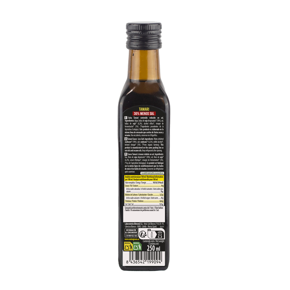 Salsa de Soja Tamari Reducido en Sal Bio · Naturgreen · 250 ml