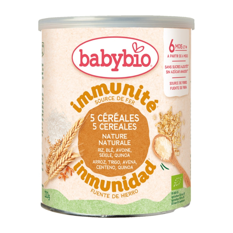 Papilla 5 Cereales Arroz, Trigo, Avena, Centeno y Quinoa · Babybio · 220 gramos