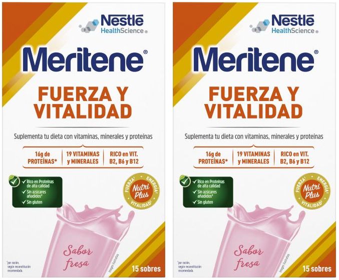 Pack Ahorro Meritene Fuerza y Vitalidad Batido Fresa · Nestlé · 2x15 sobres