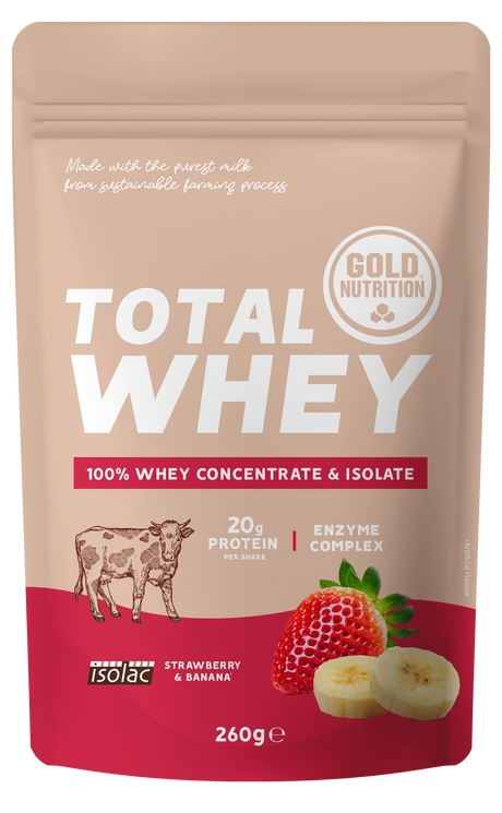 Total Whey Fresa-Plátano · Gold Nutrition · 260 gramos
