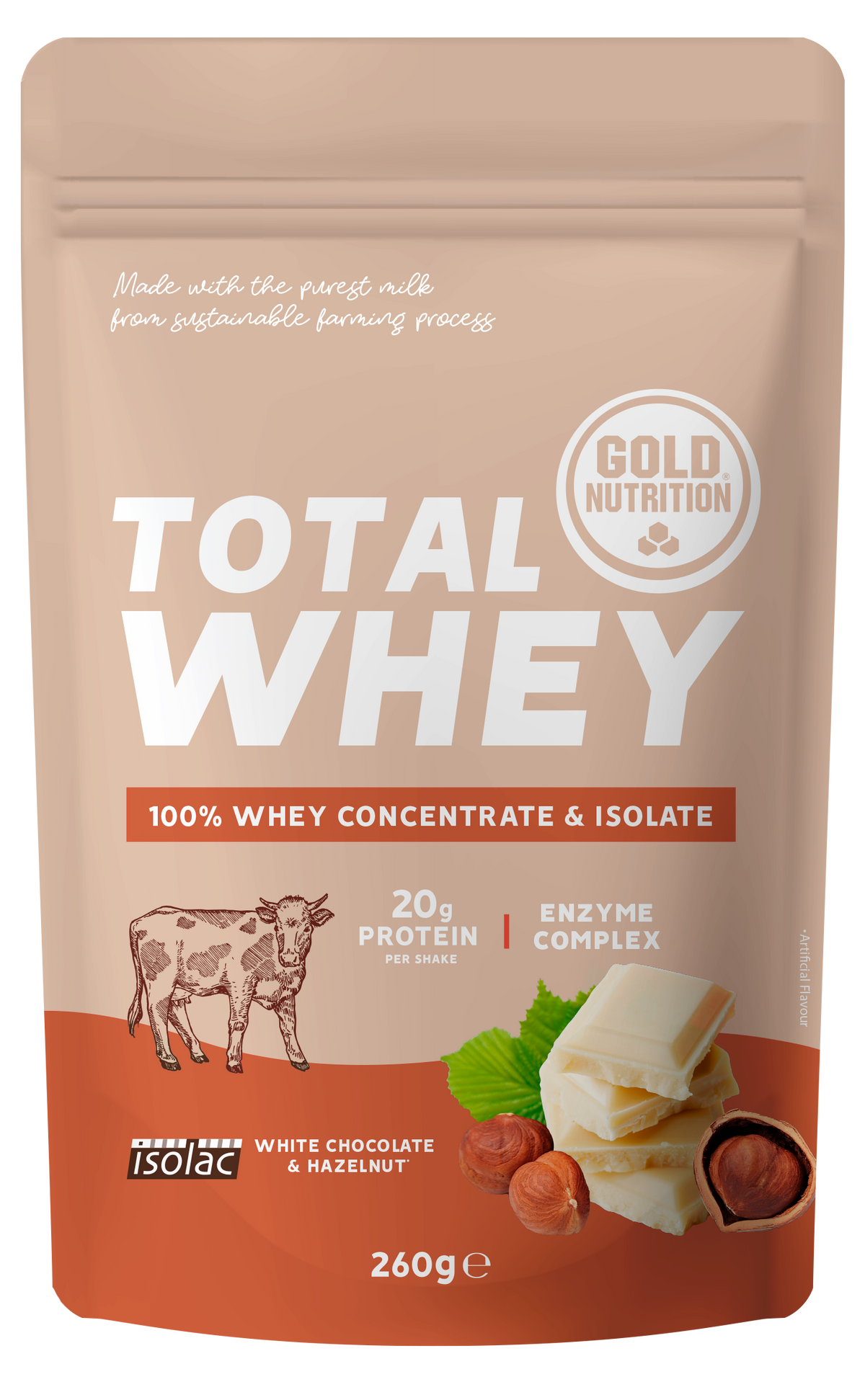 Total Whey Chocolate Blanco-Avellana · Gold Nutrition · 260 gramos