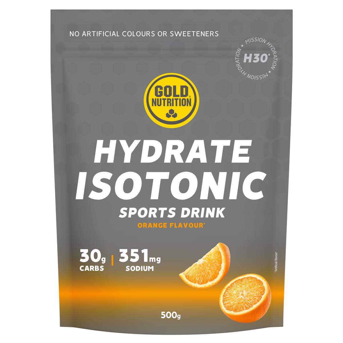 Hydrate Isotonic H30 Naranja · Gold Nutrition · 500 gramos