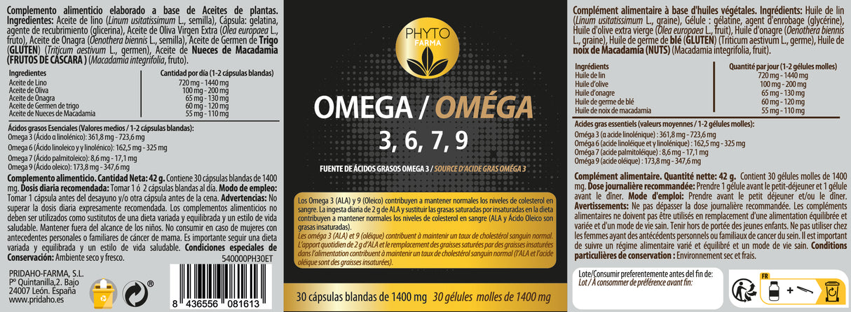 Omega 3-6-7-9 · Phytofarma · 30 cápsulas