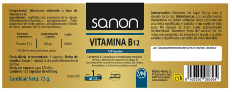 Vitamina B12 · Sanon · 120 cápsulas