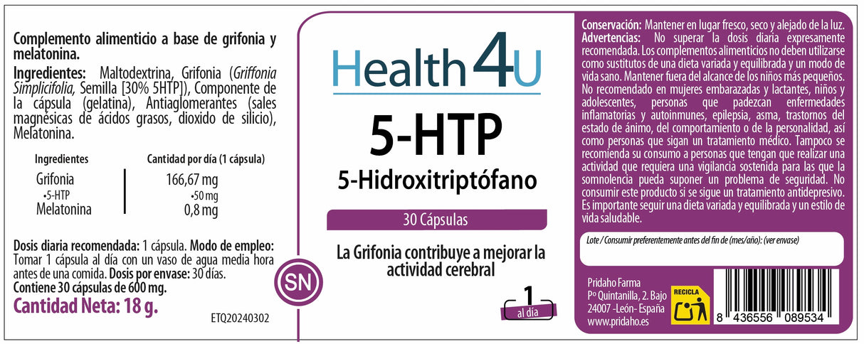 5-HTP · Health4U · 30 cápsulas