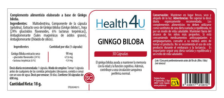 Ginkgo Biloba · Health4U · 30 cápsulas