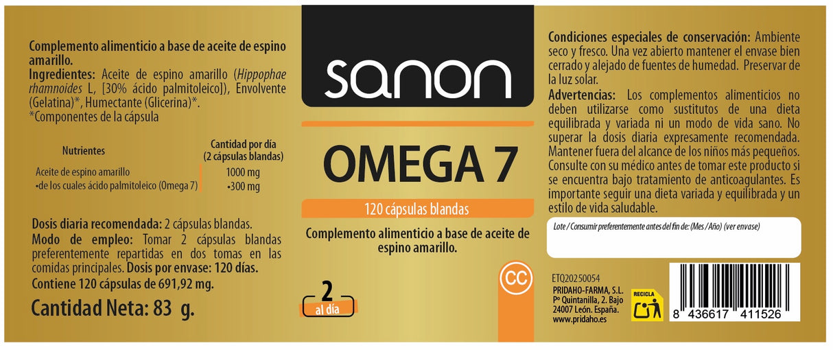 Omega 7 · Sanon · 120 cápsulas