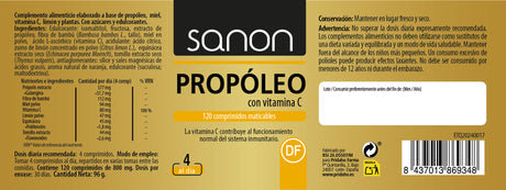 Propóleos con Vitamina C · Sanon · 120 comprimidos masticables