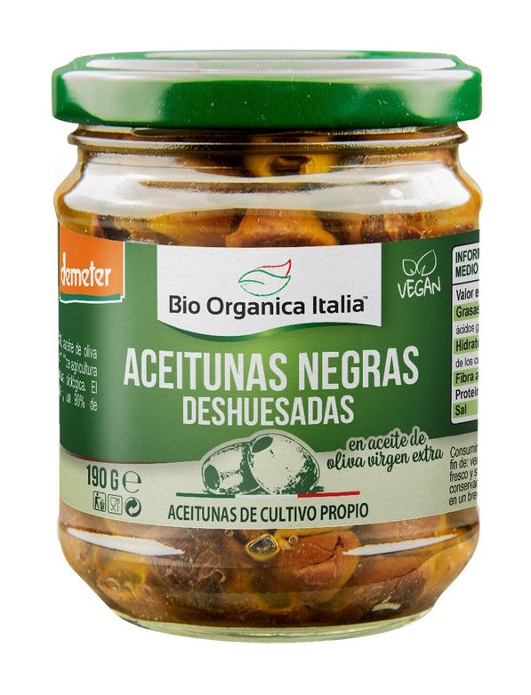 Aceitunas Negras Deshuesadas · Bio Organica Italia · 190 gramos