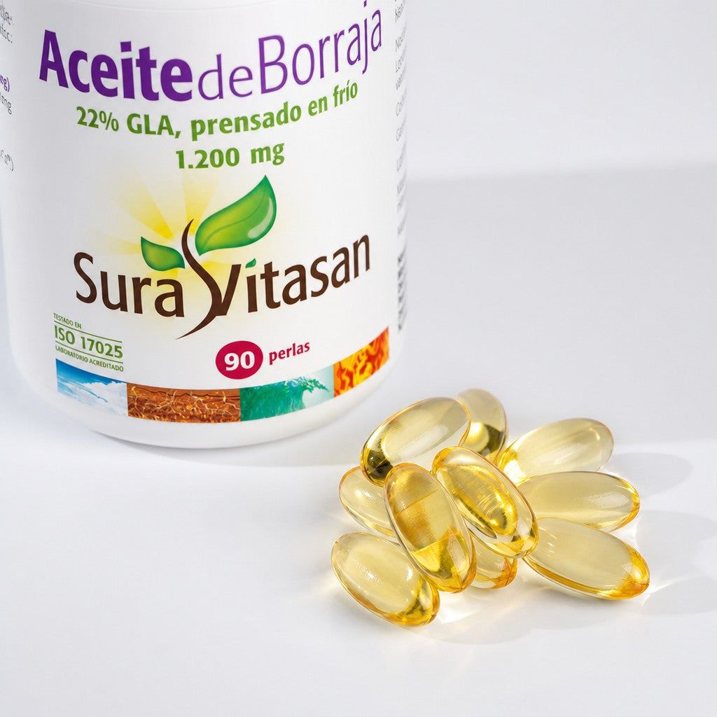 Aceite de Borraja · Sura Vitasan · 90 perlas — detalle perlas