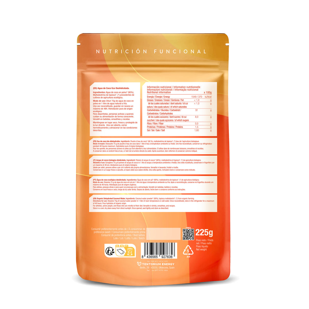 Agua de Coco Eco en Polvo Eco · Energy Feelings · 225 gramos