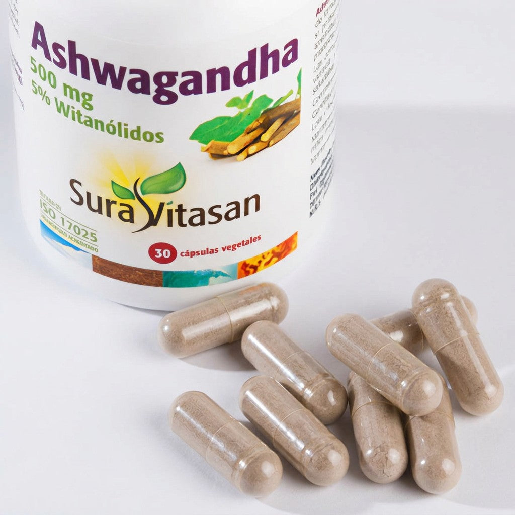 Ashwagandha · Sura Vitasan — detalle cápsulas