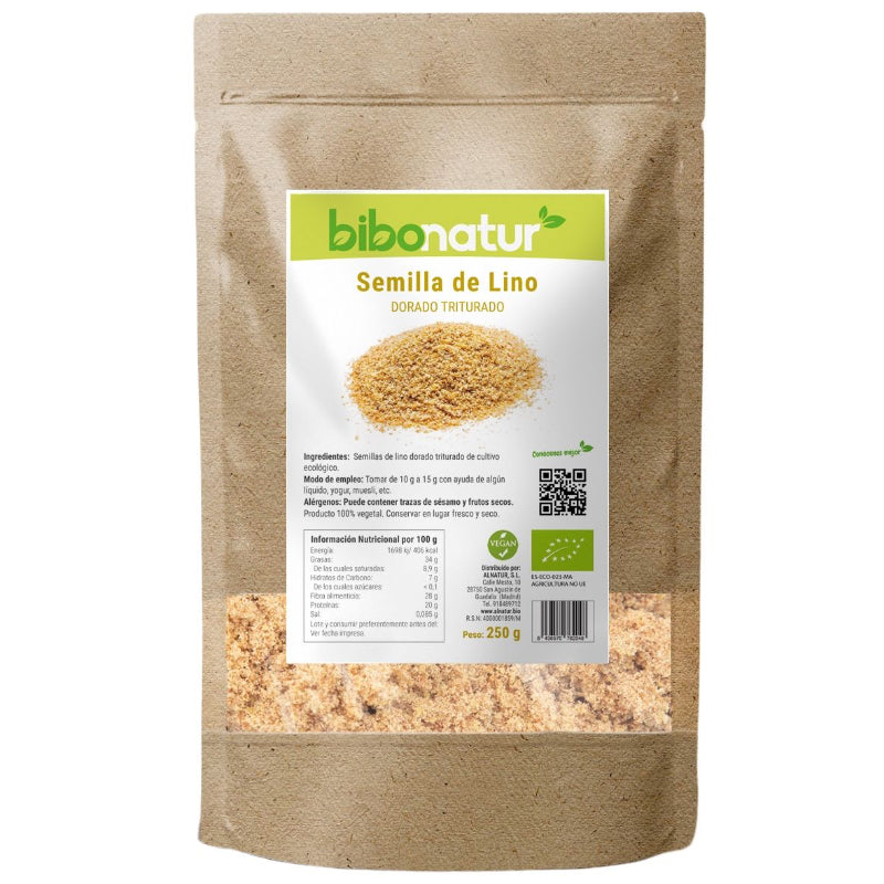 Semillas de Lino Dorado Triturado Bio · Bibonatur · 250 gramos