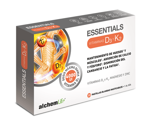 Essentials Vitaminas D3 y K2 · AlchemLife · 30 pastillas masticables