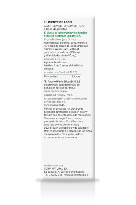 Extracto Natural de Diente de León · Soria Natural · 50 ml