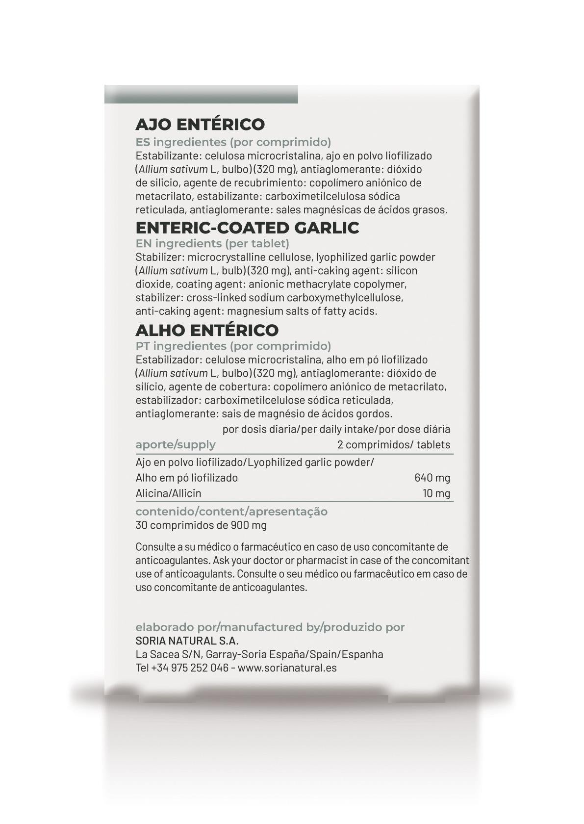 Ajo Entérico · Soria Natural · 30 comprimidos - 5