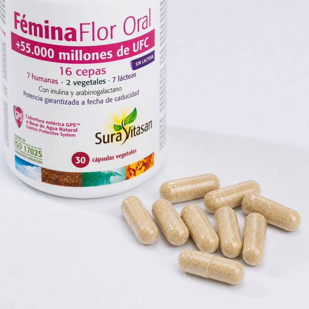 Fémina Flor Oral · Sura Vitasan — detalle cápsulas