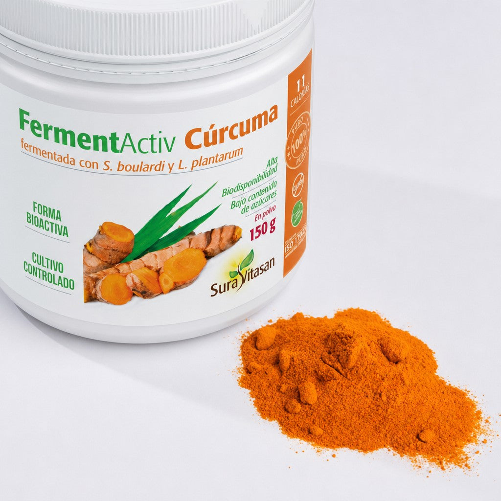 FermentActiv Cúrcuma · Sura Vitasan — polvo y frasco