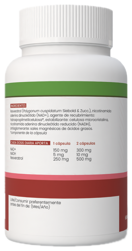 NAD+ NADH & Trans-Resveratrol · Sotya · 60 cápsulas
