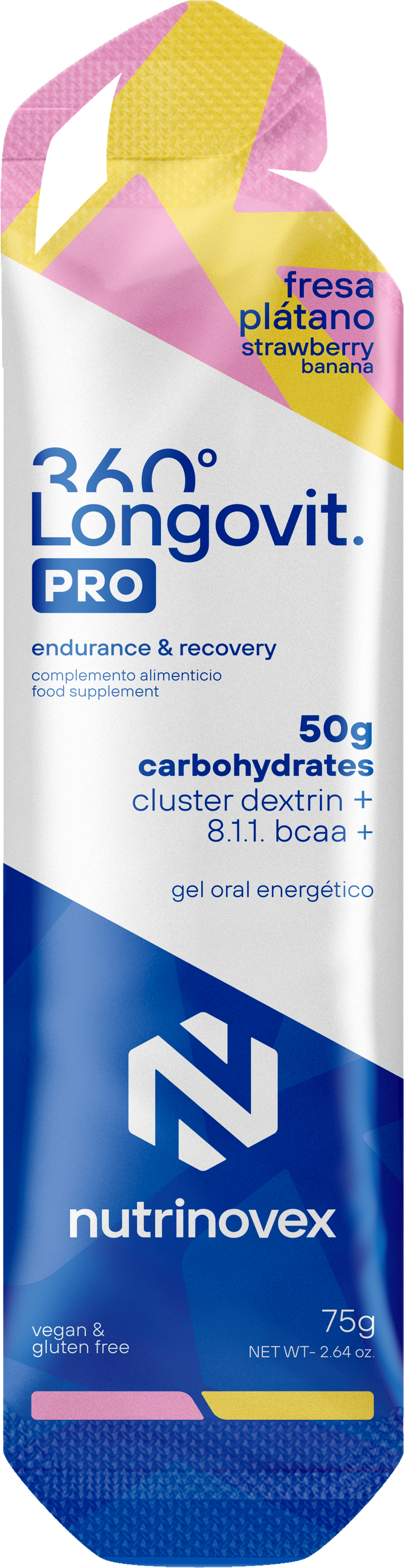 Longovit 360 Gel PRO: Sabor Fresa-Plátano · Nutrinovex · 75 gramos
