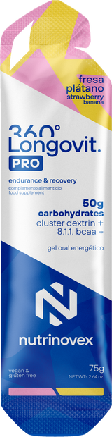 Longovit 360 Gel PRO: Sabor Fresa-Plátano · Nutrinovex · 75 gramos