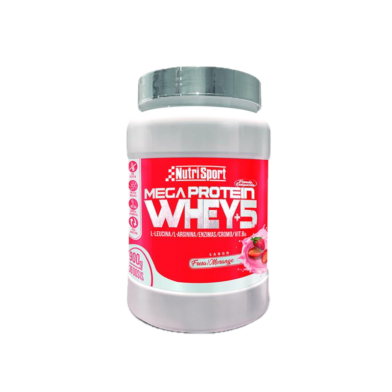 Mega Protein Whey +5 Fresa · Nutrisport · 900 gramos