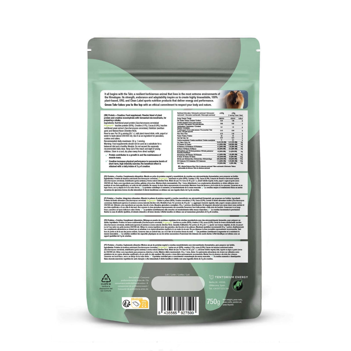 Proteína con Creatina Cacao · Green Tahr · 750 gramos