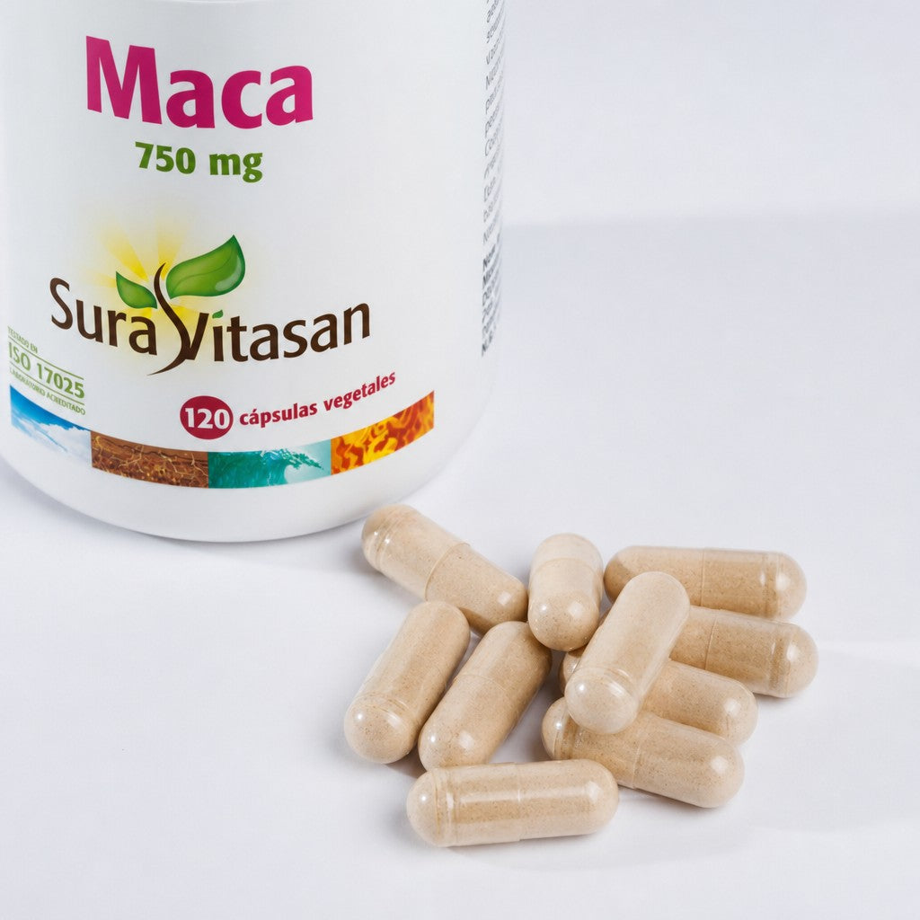 Maca 750 mg · Sura Vitasan — detalle cápsulas