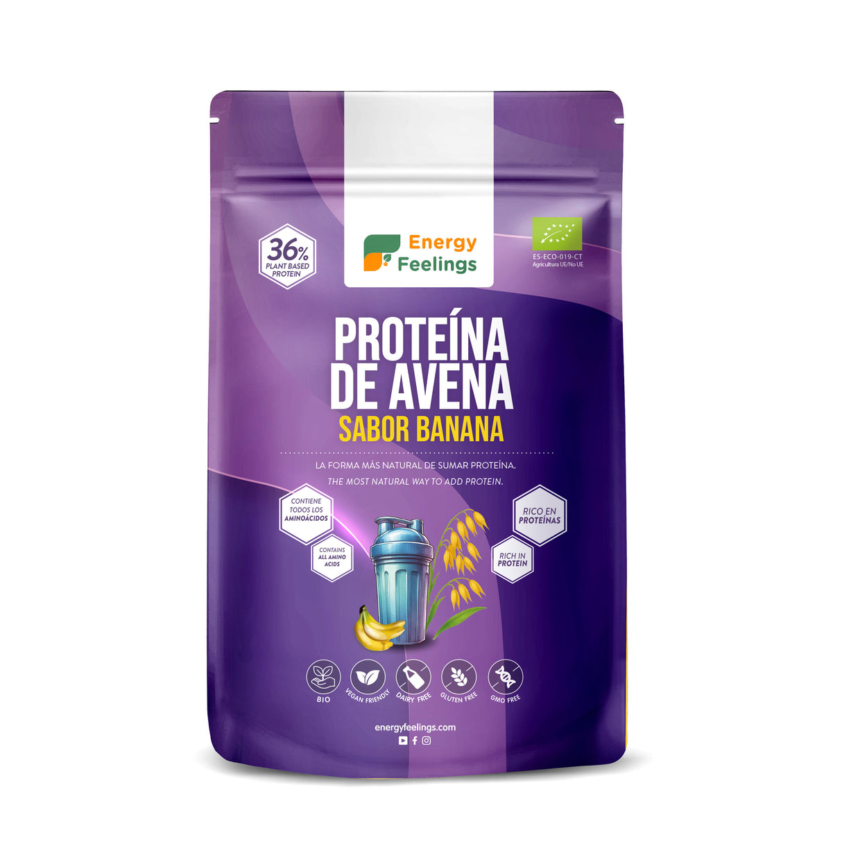 Proteína de Avena Sabor Banana Eco · Energy Feelings · 500 gramos