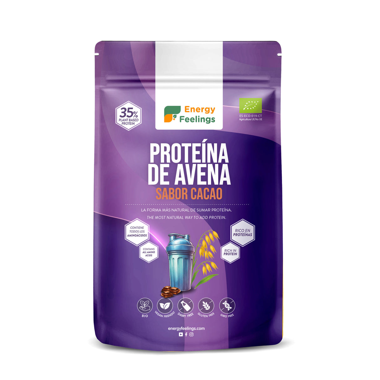 Proteína de Avena Sabor Cacao Eco · Energy Feelings · 500 gramos