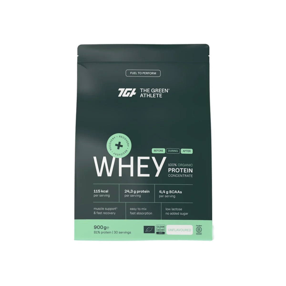 Whey Protein Concentrate bio Unflavoured · The Green Athlete · 900 g