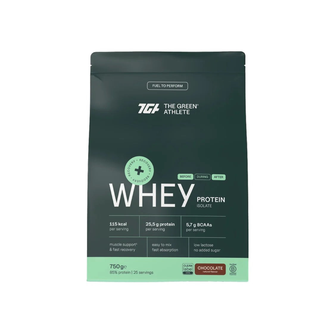 Whey Protein Isolate Natural Chocolate Flavour · The Green Athlete · 750 g