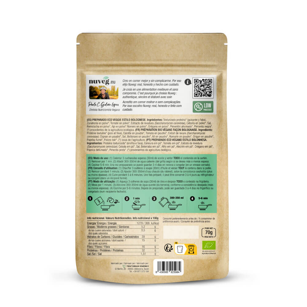Boloñesa Vegana Eco · Nuveg · 70 gramos