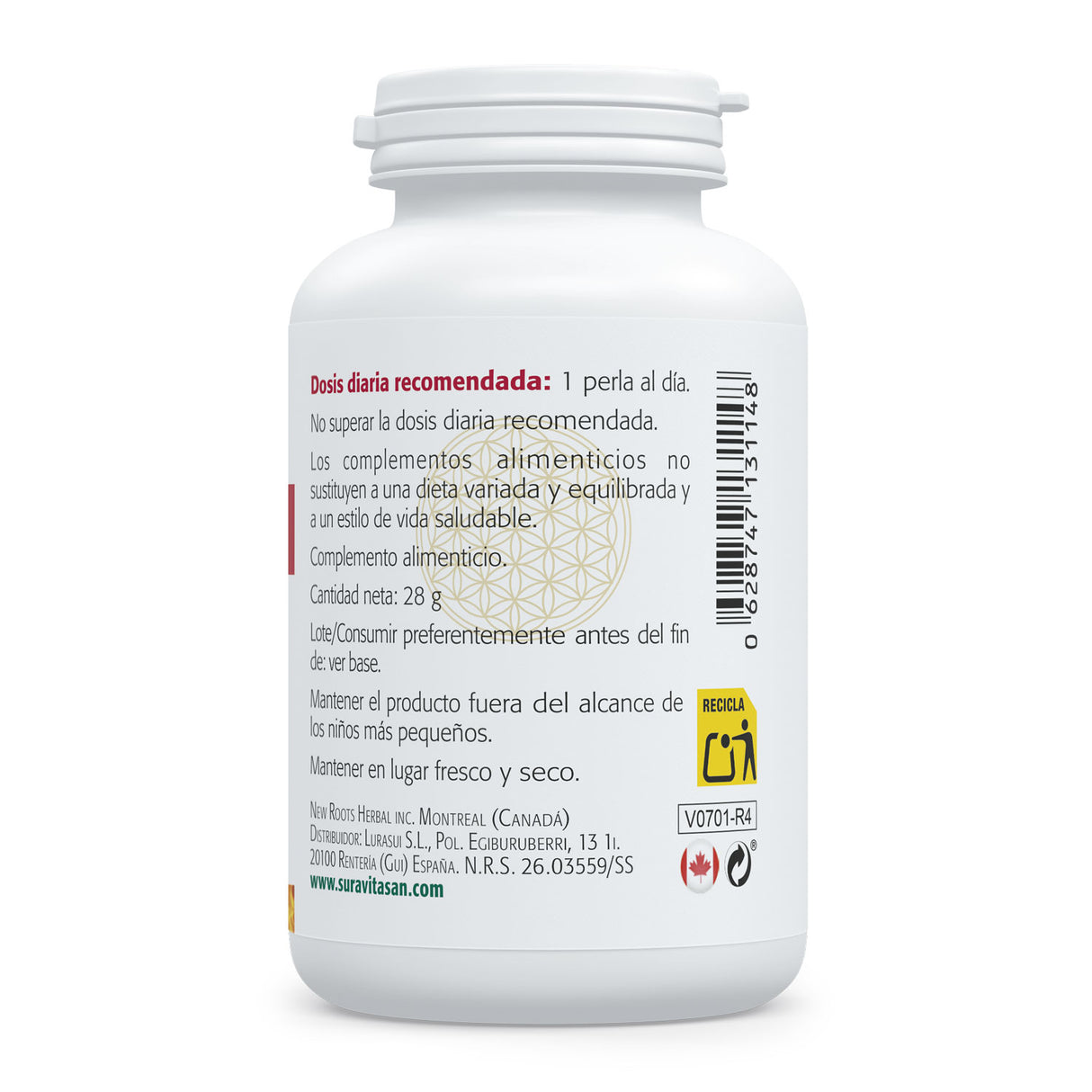 Vitamina D3 1.000 UI · Sura Vitasan — 25 µg tabla nutricional