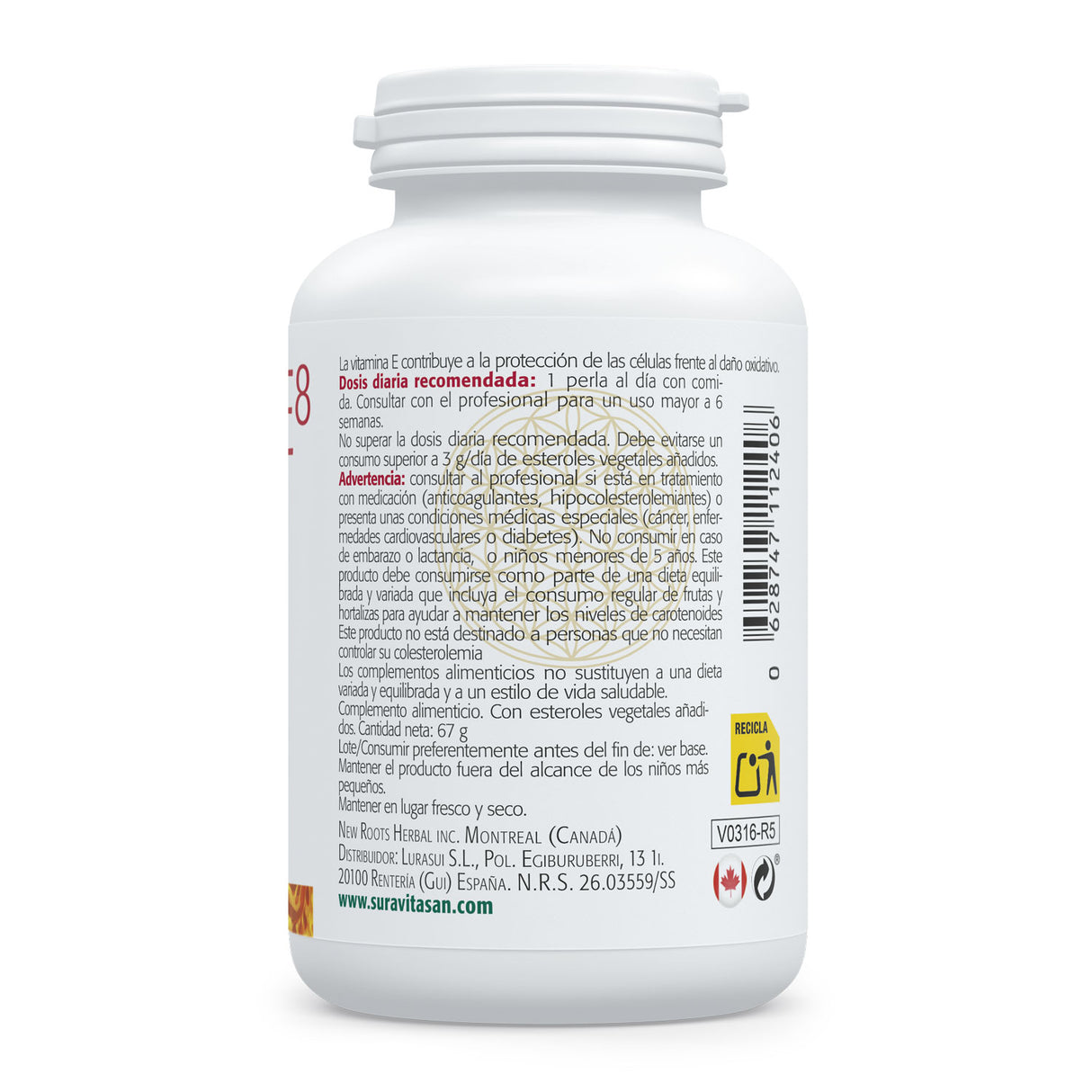 Vitamina E8 · Sura Vitasan — 268 mg alfaTE + tocoferoles tabla nutricional