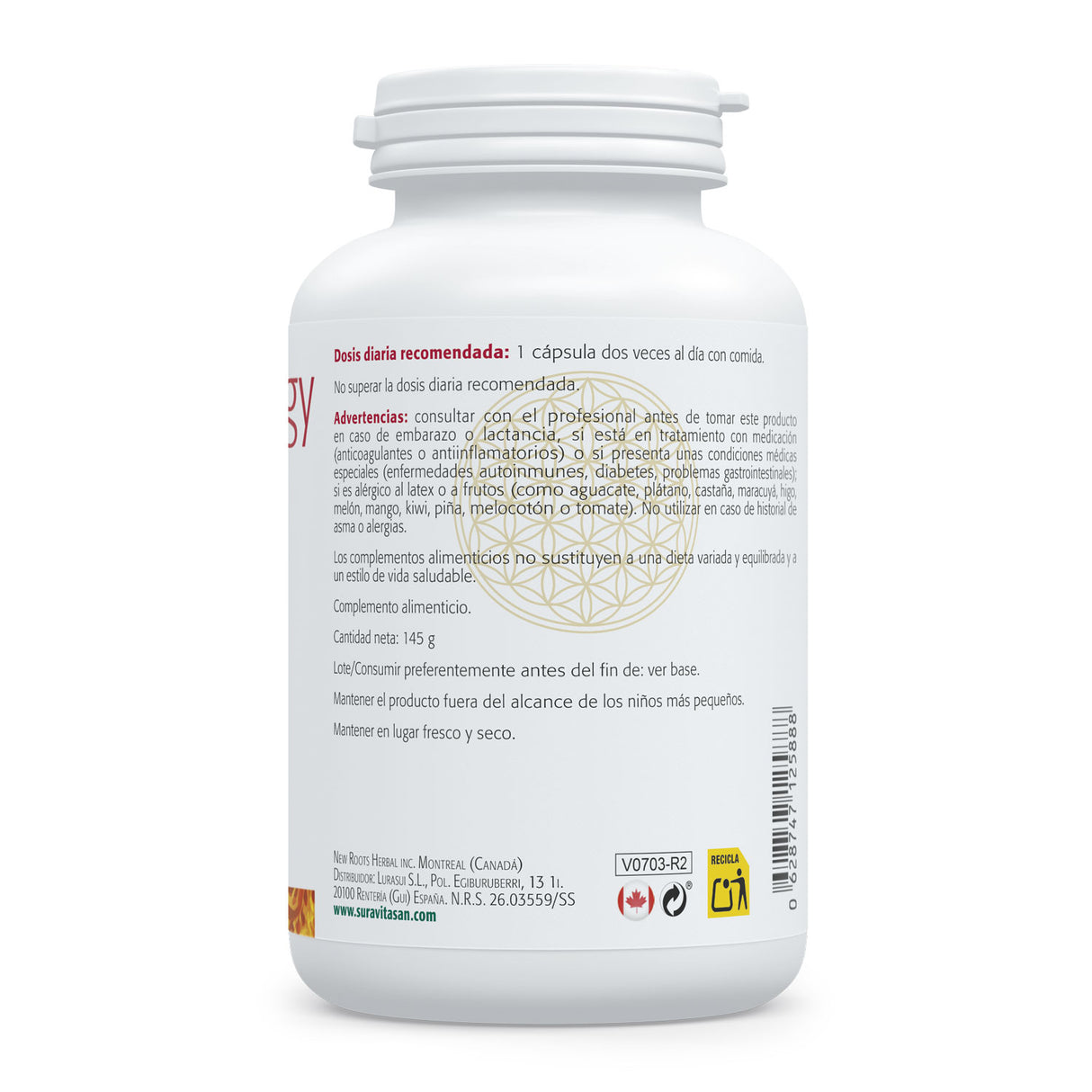 Vitamina B5 Sinergy · Sura Vitasan — acido pantotenico + enzimas tabla