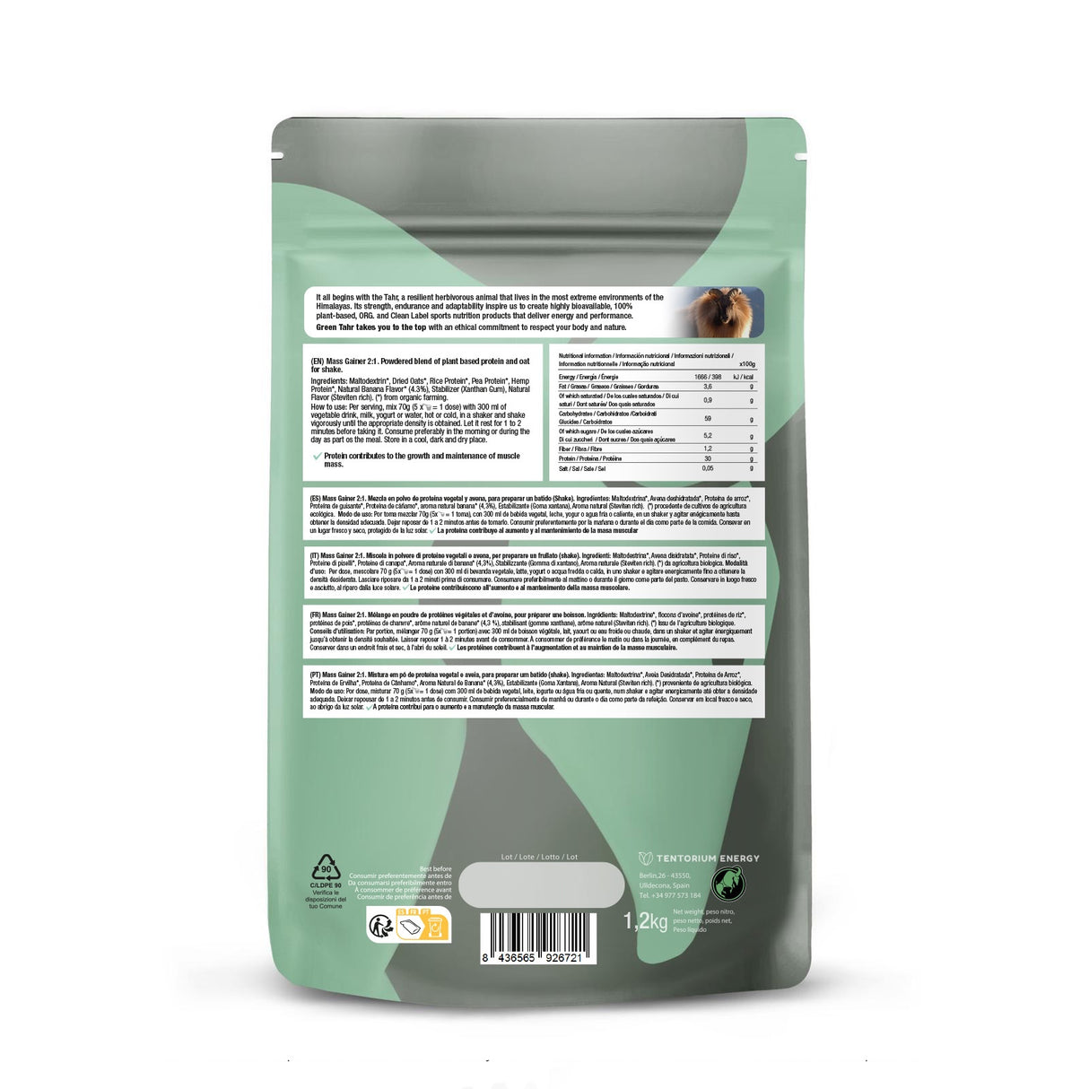 Mass Gainer 2:1 Eco Sabor Banana · Green Tahr · 1,2 kg