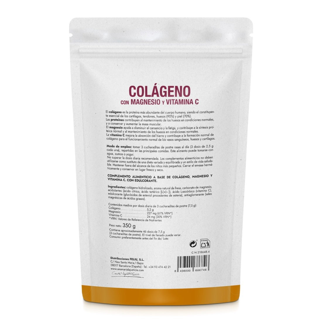 Colágeno con Magnesio y Vitamina C · Ana Maria LaJusticia · 350 gramos