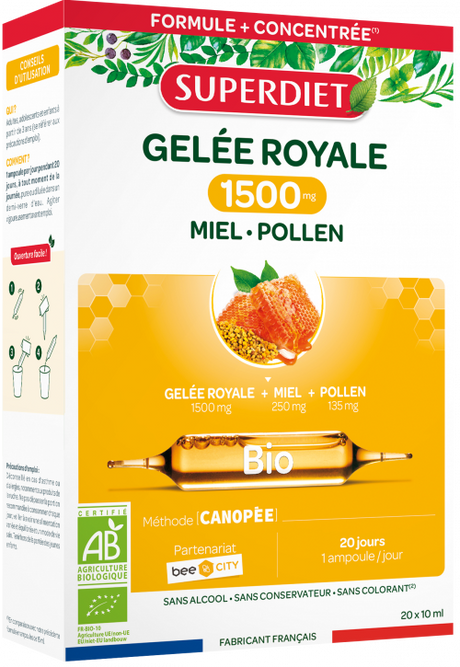 Jalea Real Miel Polen BIO · Superdiet · 20 ampollas