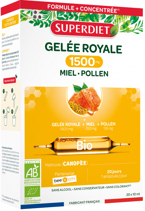 Jalea Real Miel Polen BIO · Superdiet · 20 ampollas