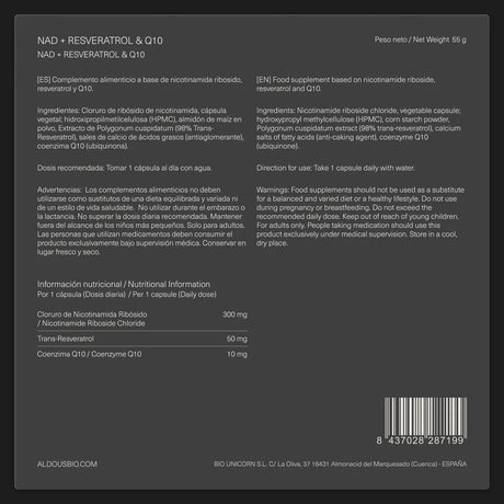 NAD+ con Resveratrol · Aldous · 100 cáps.